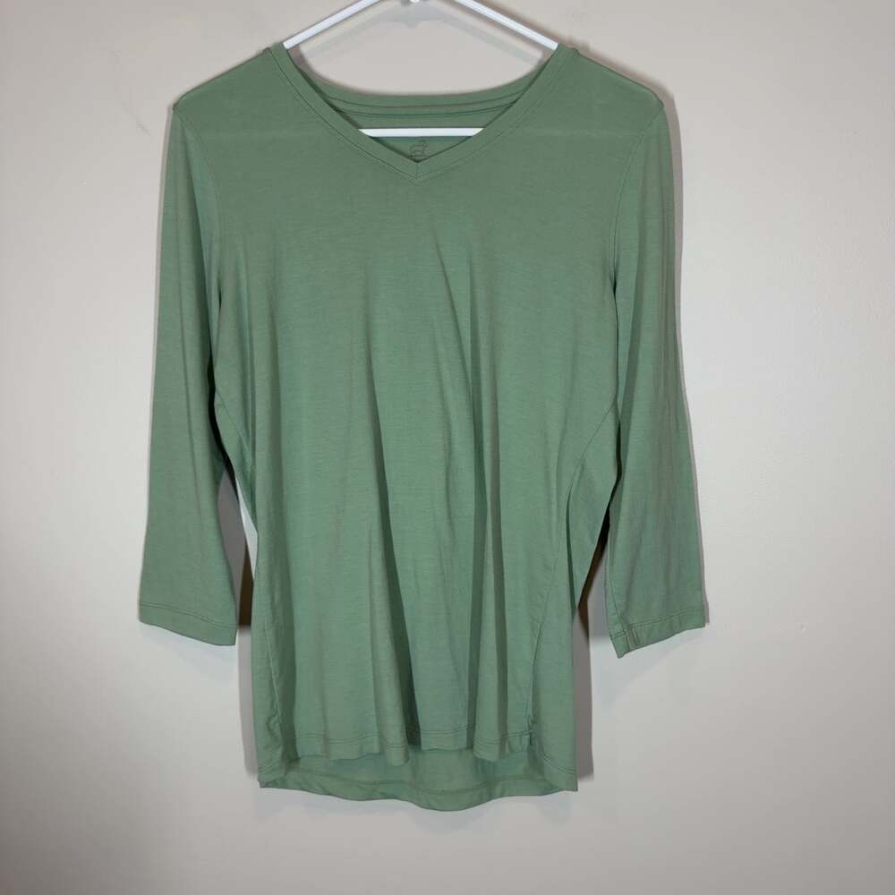 Woolx Elena Merino Wool V-Neck 3/4 Length Sleeve Shirt Sage Green Small